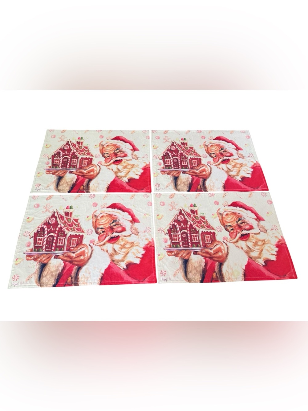 Joseph Holodook Santa Gingerbread House Christmas Placemats Set of 4